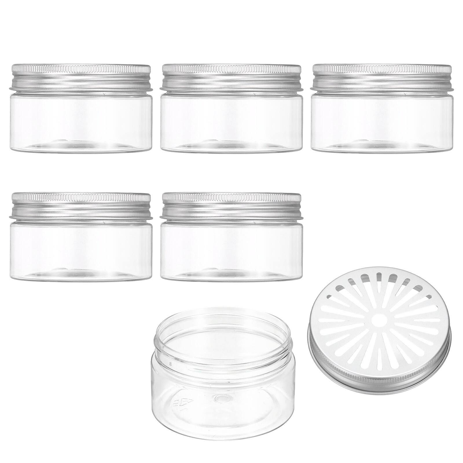 Front. Unique Bargains - Premium Empty Scent Beads Container, Refillable Spice Tin Hollow Lid, 6pcs 3.4oz - For Aromatherapy, Scent, Storage - Clear.