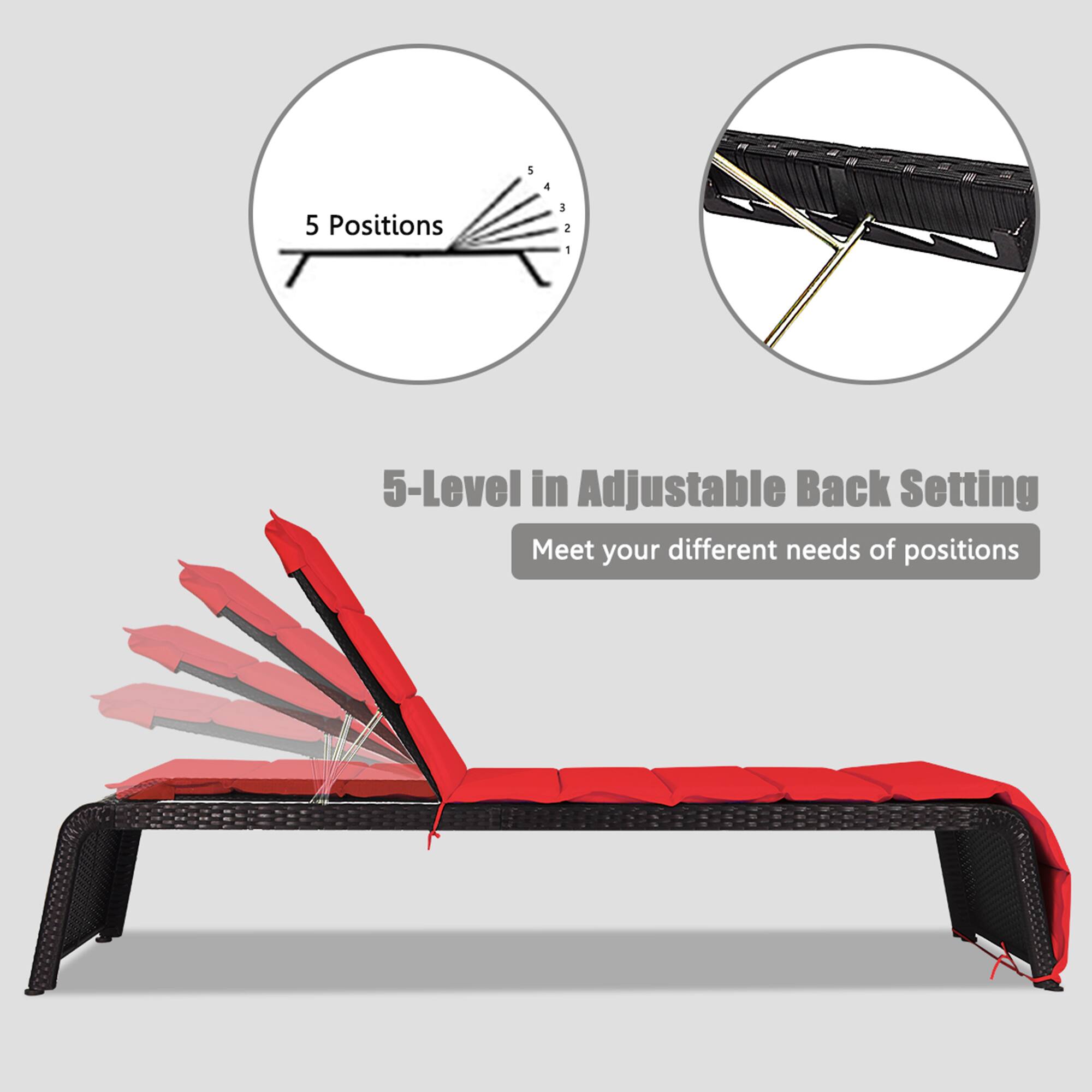 5-Level in Adjustable Back Setting, 5 Positions, Meet your different needs of positions