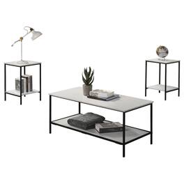 Vaczon - Minimalist 3-Pc. Coffee Table Set with 2-Tier Storage Collection Metal and Engineered Wood Compact Living Room - White