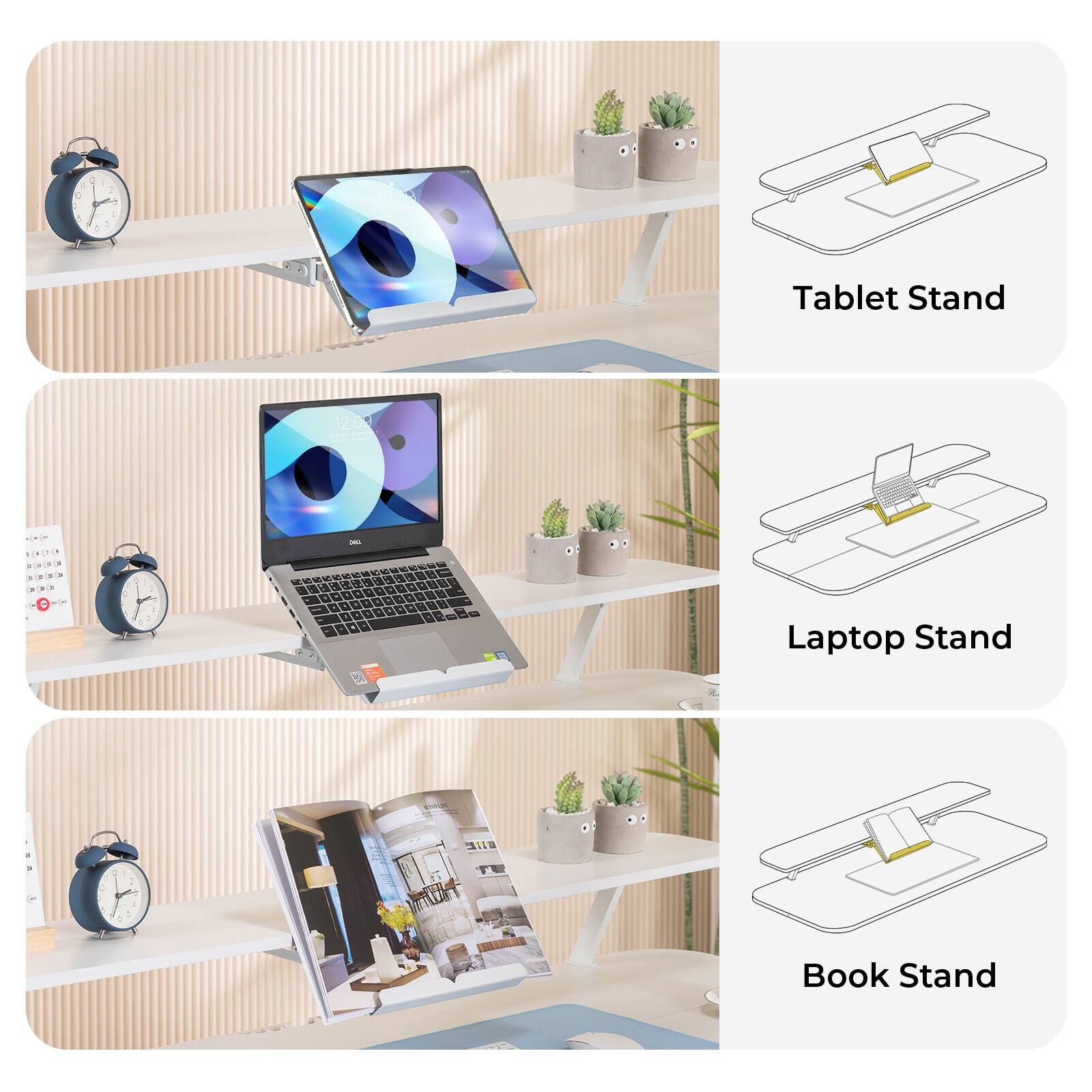 0 1 - 1 O : + - A  . 5 e Tablet Stand 120 1 DINLTIN .1 - .. -  . ....  . a ...  1 mie d - - -  A - . d - . . d . 2 a - . - - - 5 - - . - - - - . - - - - 6 Laptop Stand . C .  I - d . d 1 Book Stand