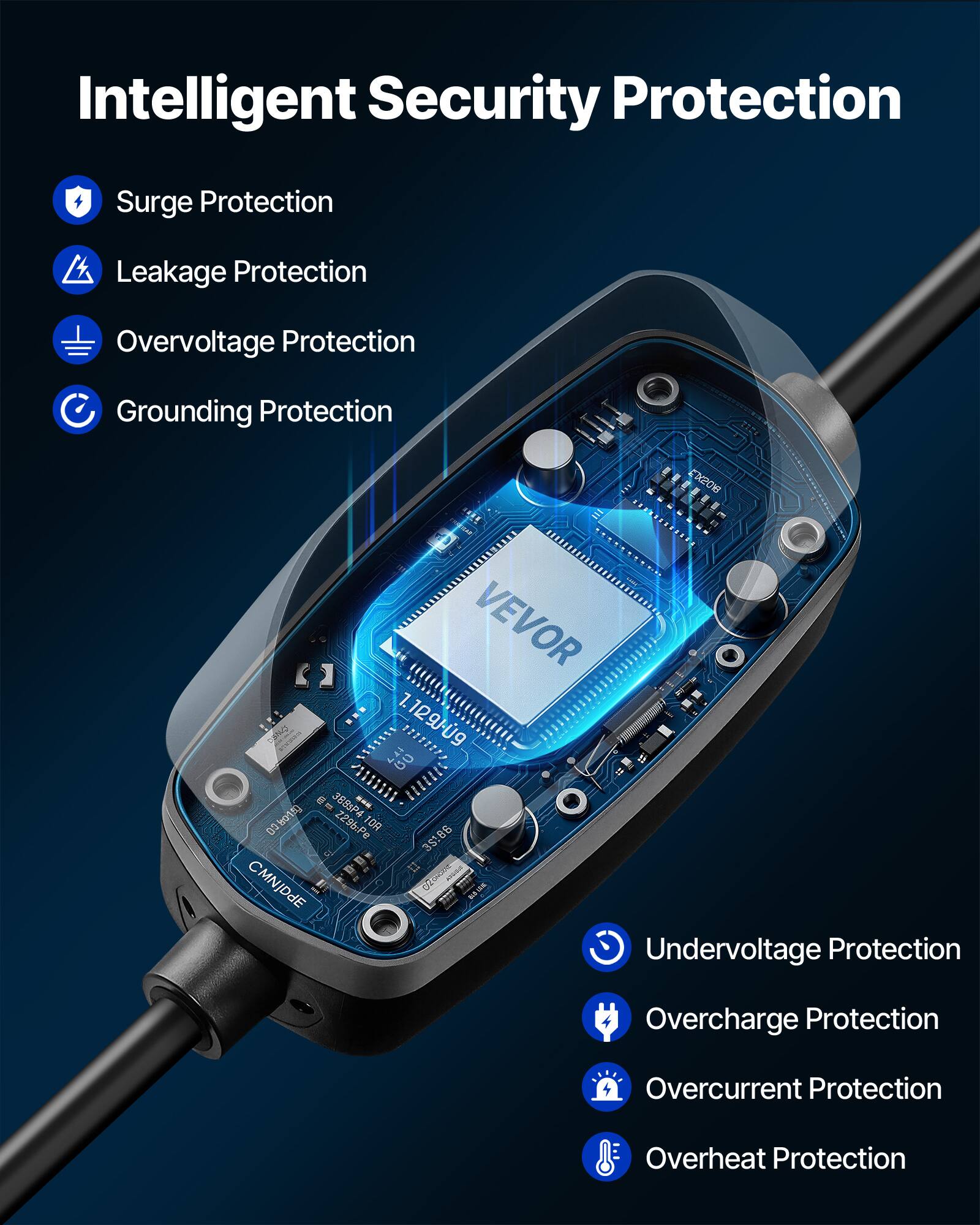 Intelligent Security Protection

- Surge Protection
- Leakage Protection
- Overvoltage Protection
- Grounding Protection
- Undervoltage Protection
- Overcharge Protection
- Overcurrent Protection
- Overheat Protection