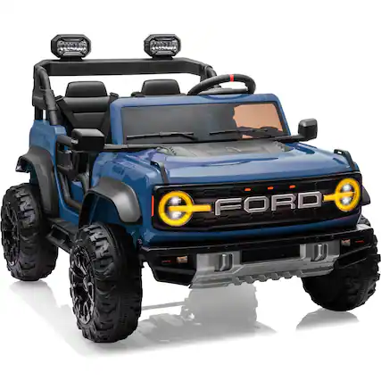 Front. FIRST RIDE ON - 24V Ride on Toys for Big Kids Licensed Ford Bronco Raptor 2 Seater Ride on Cars with Remote Control Led Lights Bluetooth - Blue.