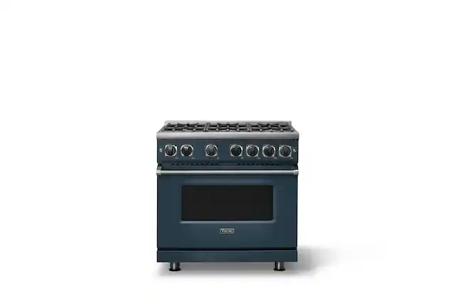 Front. Viking - 36 in. Wide 6 Burner Pro 7 Series 5.6 Cu. Ft. Freestanding Sealed Burner Gas Convection Range - Squall - Squall.
