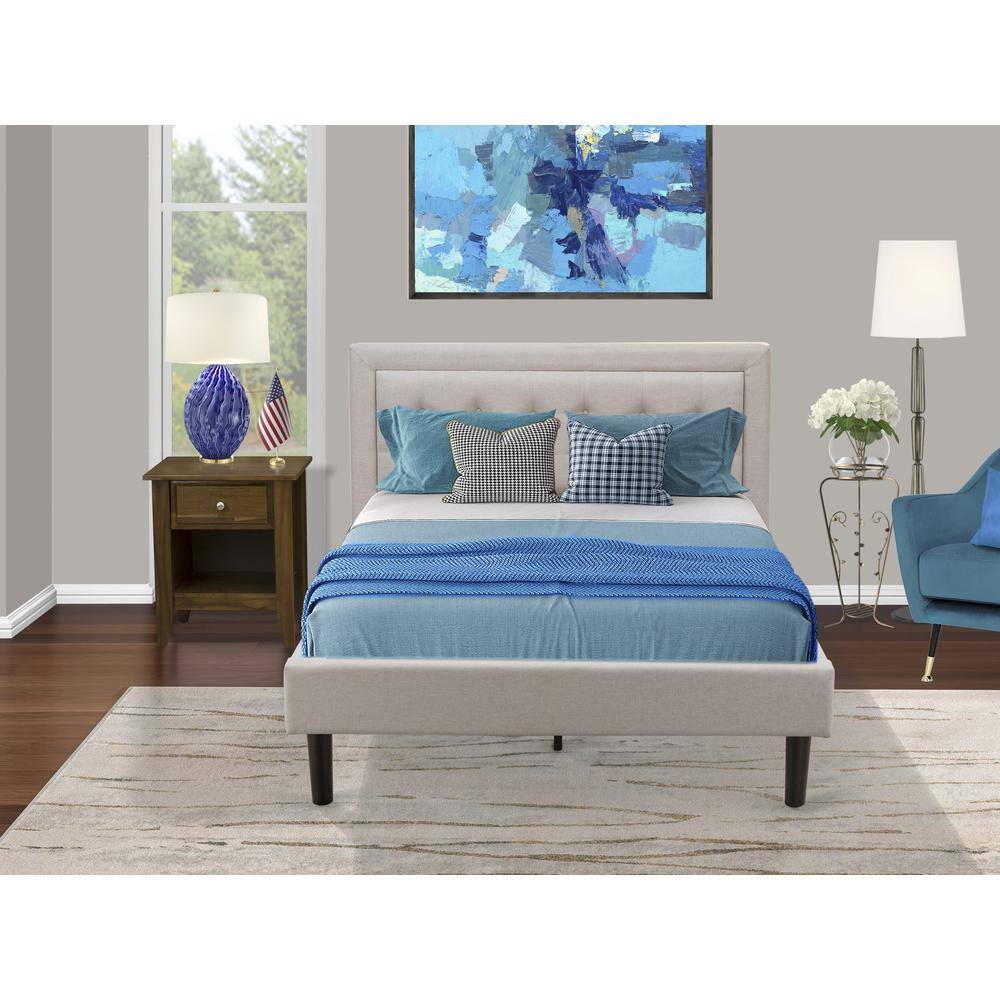 Alt View 4. East West Furniture - FN08F-1GA08 2-Pc Platform Full Size Bed Set with 1 Wood Bed Frame and a Wood Nightstand - Mist Beige Linen Fabric - Mist Beige.
