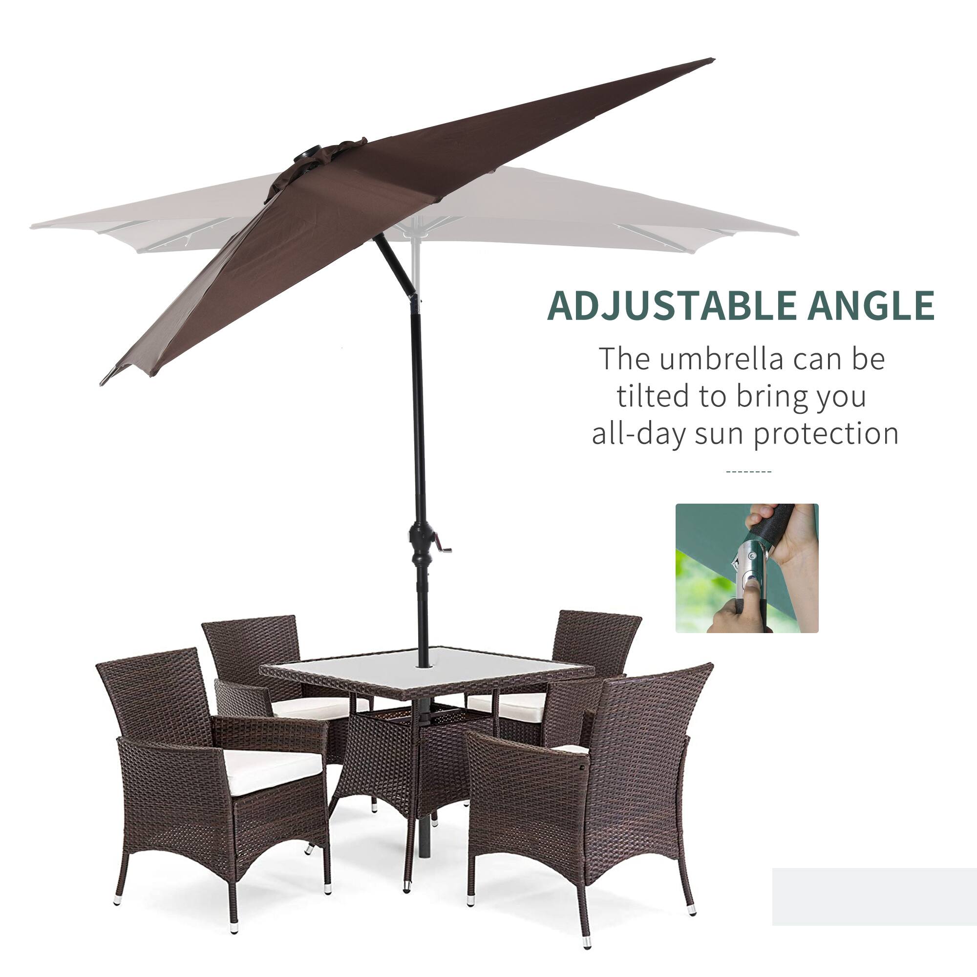 ADJUSTABLE ANGLE
The umbrella can be tilted to bring you all-day sun protection
