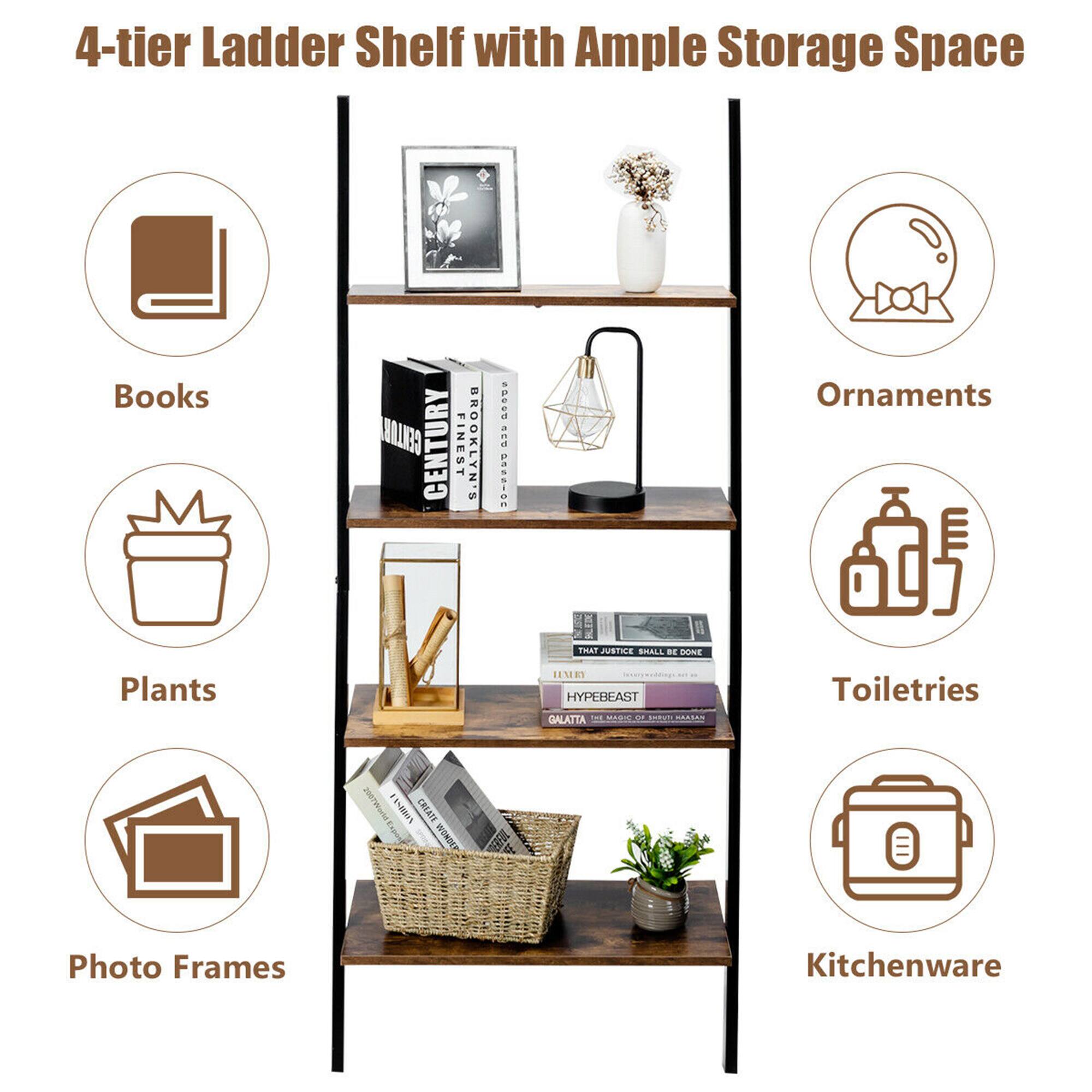 4-tier Ladder Shelf with Ample Storage Space Books Century Finest Brooklyn's SOT . BANNEST Ornaments Plants Toiletries Photo Frames Kitchenware