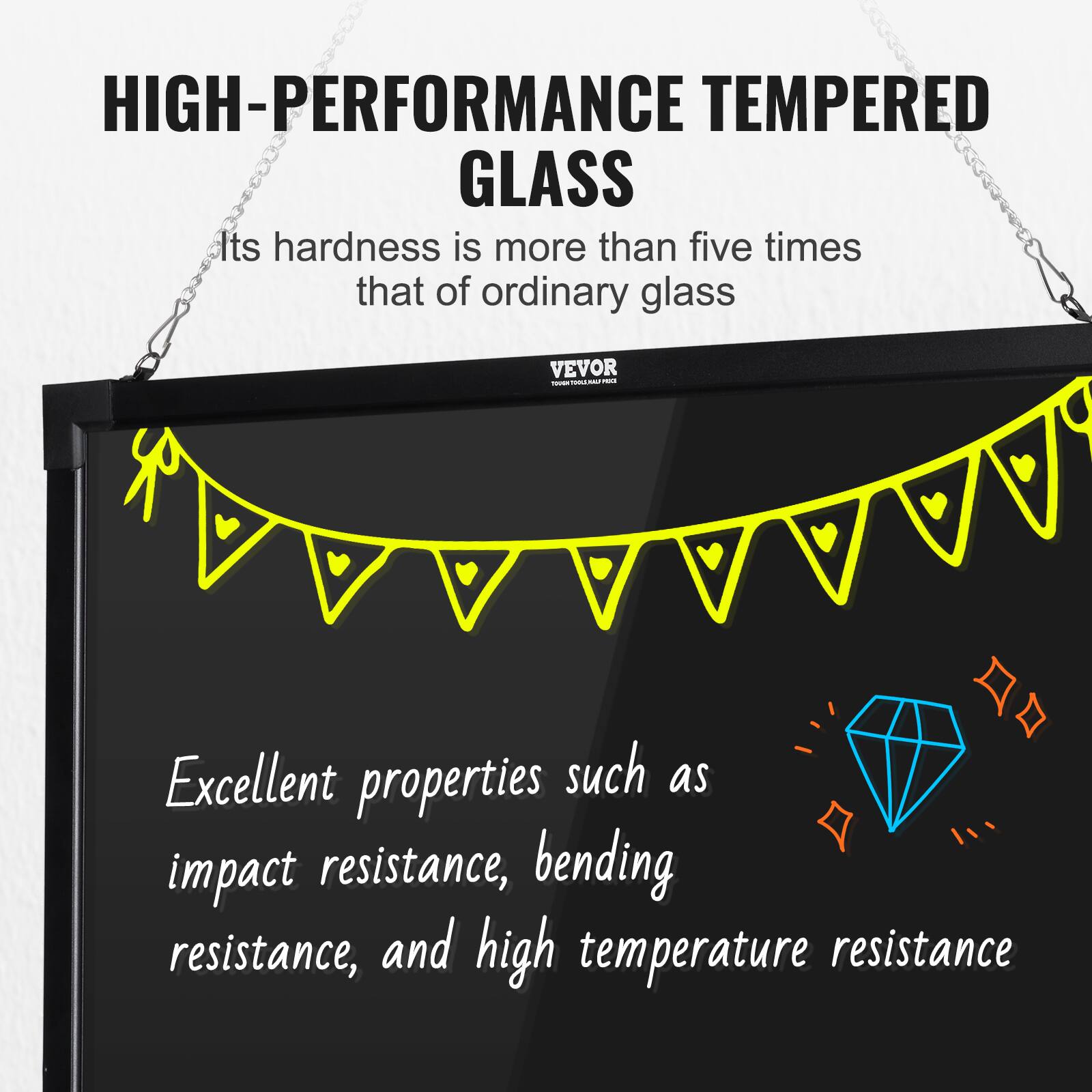 HIGH-PERFORMANCE TEMPERED GLASS  
Its hardness is more than five times that of ordinary glass  

Excellent properties such as impact resistance, bending resistance, and high temperature resistance