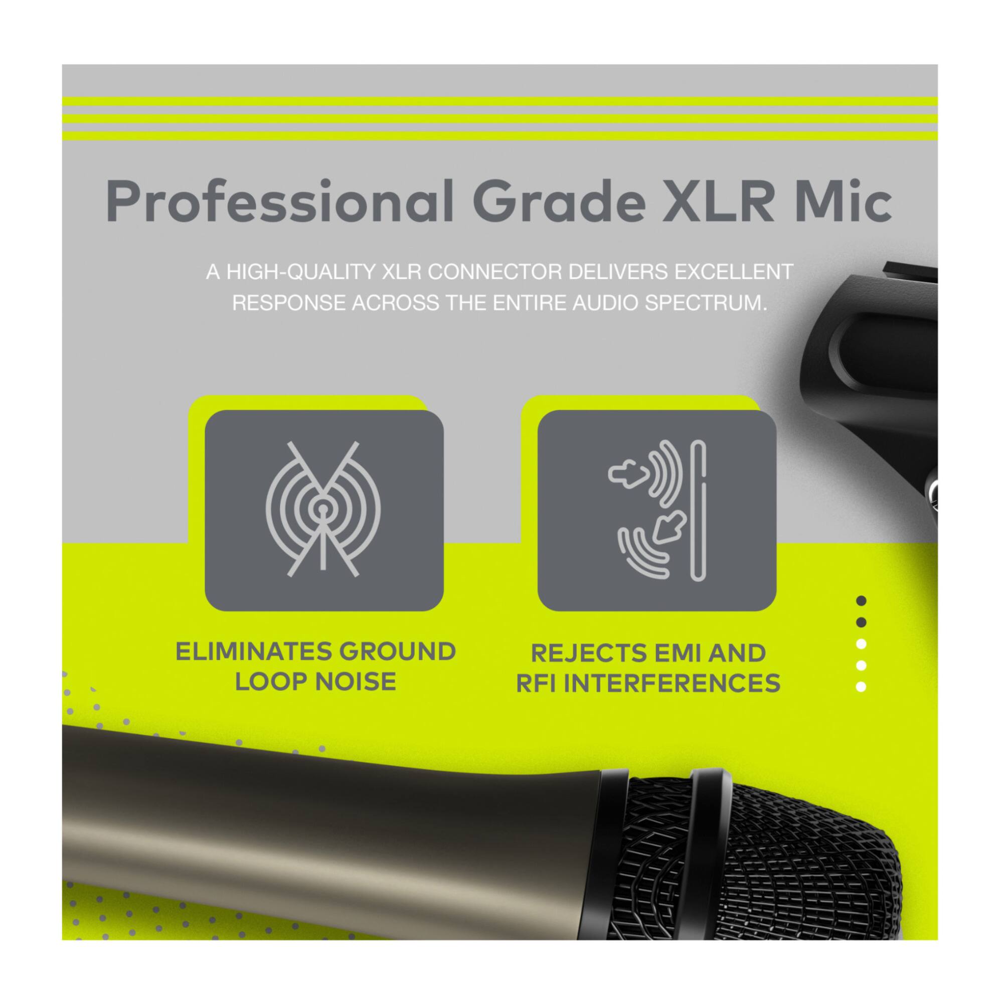 Professional Grade XLR Mic: A high-quality XLR connector delivers excellent response across the entire audio spectrum. Eliminates ground loop noise, rejects EMI and RFI interferences.