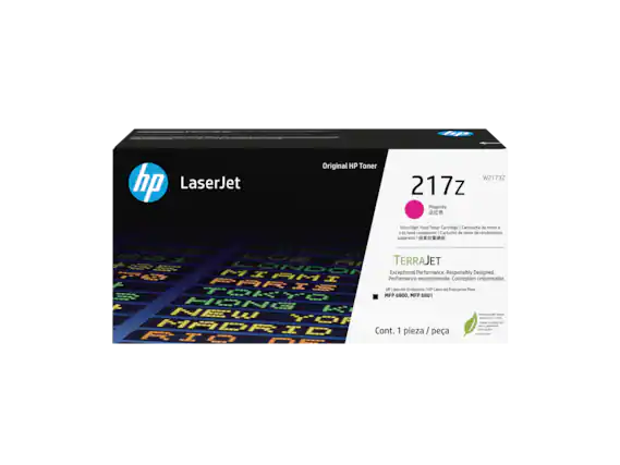 hp LaserJet Original HP Toner W2173Z 217z Magenta Ultra High Yield Toner Cartridge Cartouche de toner à très haut rendement Cartucho de toner de rendimiento superior Exceptional Performance. Responsibly Designed. Performance exceptionnelle. Conception responsable. PARIS - LaserJet Enterprise / HP LaserJet Enterprise Flow LOKYO HP 6800, MFP 6801 A MANG B-C H Ceogranc and s - - - TO - - - MADRID - - Cont. 1 / - - pieza pea - RIO DE