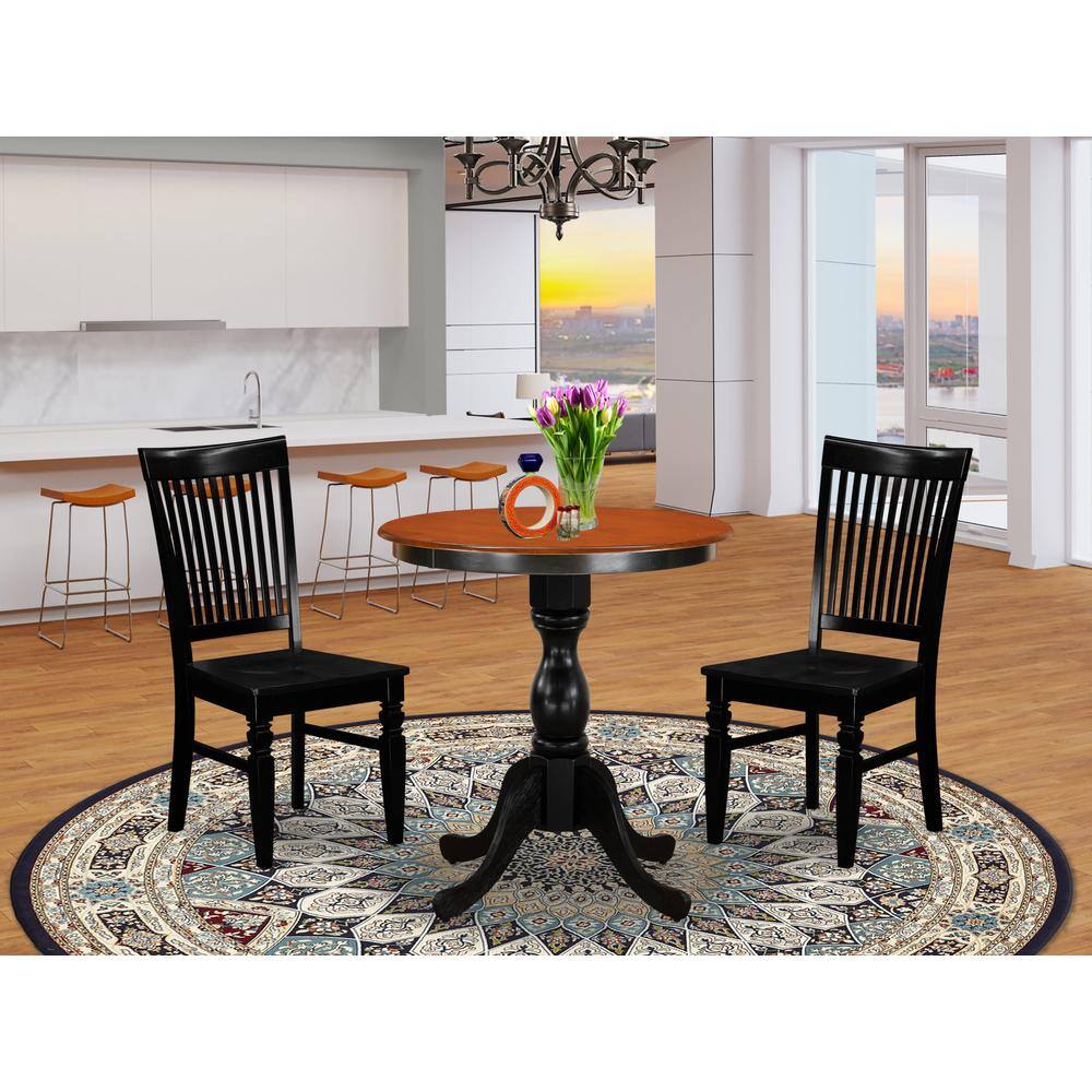 Angle. East West Furniture - East West Furniture 3-Piece Dining Set Include a Wooden Dining Table and 2 Dining Chairs with Slatted Back - Black - Multi-Color.