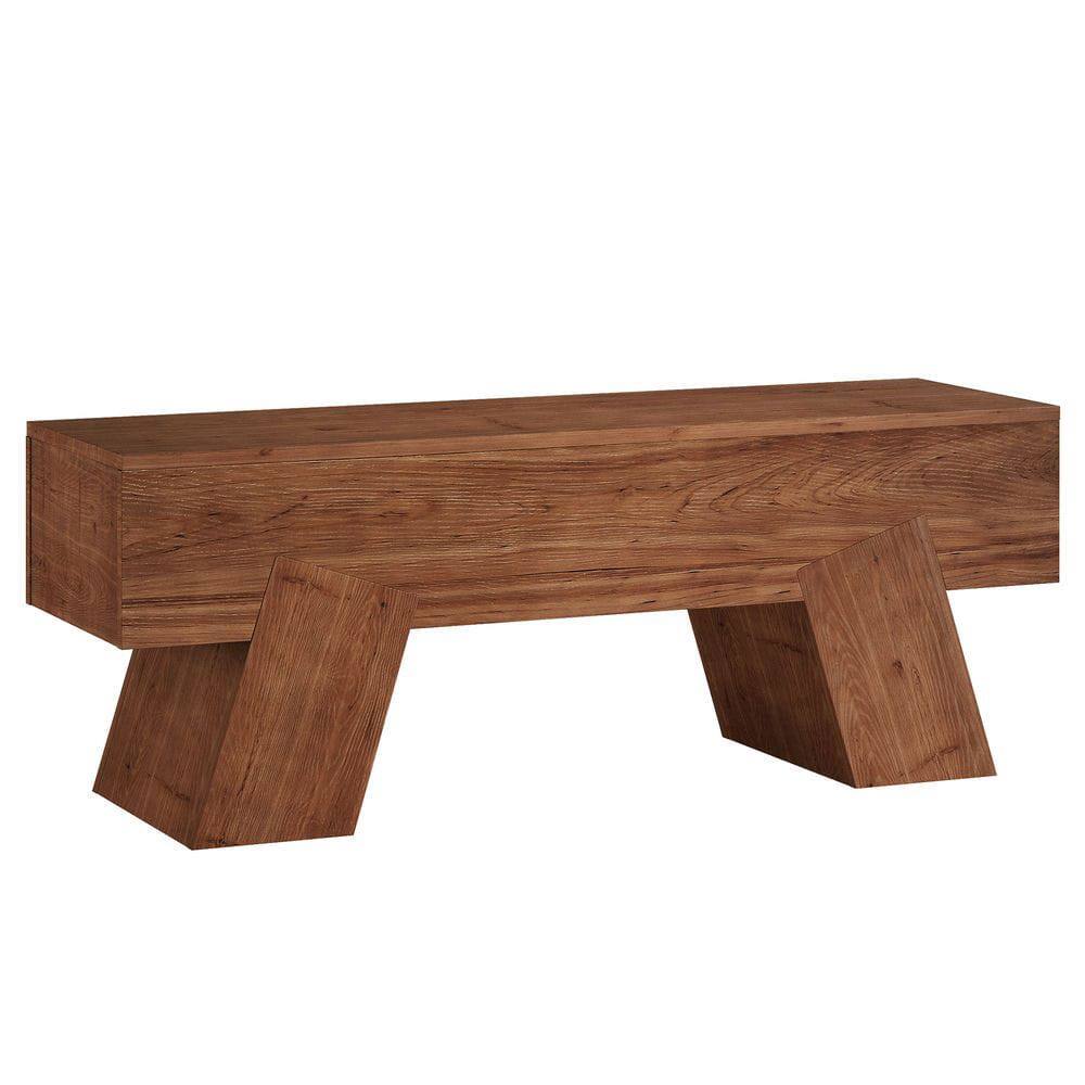 Front. Kadyn - 47-Inch Solid Wood Entryway Bench, End of Bed or Shoe Storage Bench, Walnut Finish - Brown.