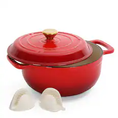 Front. Winado - 5QT Dutch Oven Enameled Cast Iron Bread Oven with Moisture-Lock Lid for Sourdough Baking & Cooking, Oven & Stovetop Safe - Red.