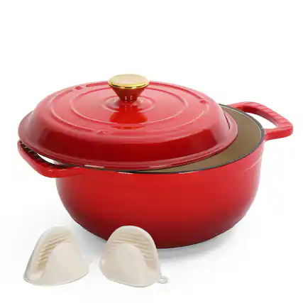 Front. Winado - 5QT Dutch Oven Enameled Cast Iron Bread Oven with Moisture-Lock Lid for Sourdough Baking & Cooking, Oven & Stovetop Safe - Red.