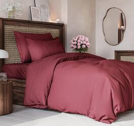 CGK Linens - Luxury Soft Premium Duvet Cover Set - Zipper Closure & Matching Pillow Shams - Twin - Burgundy