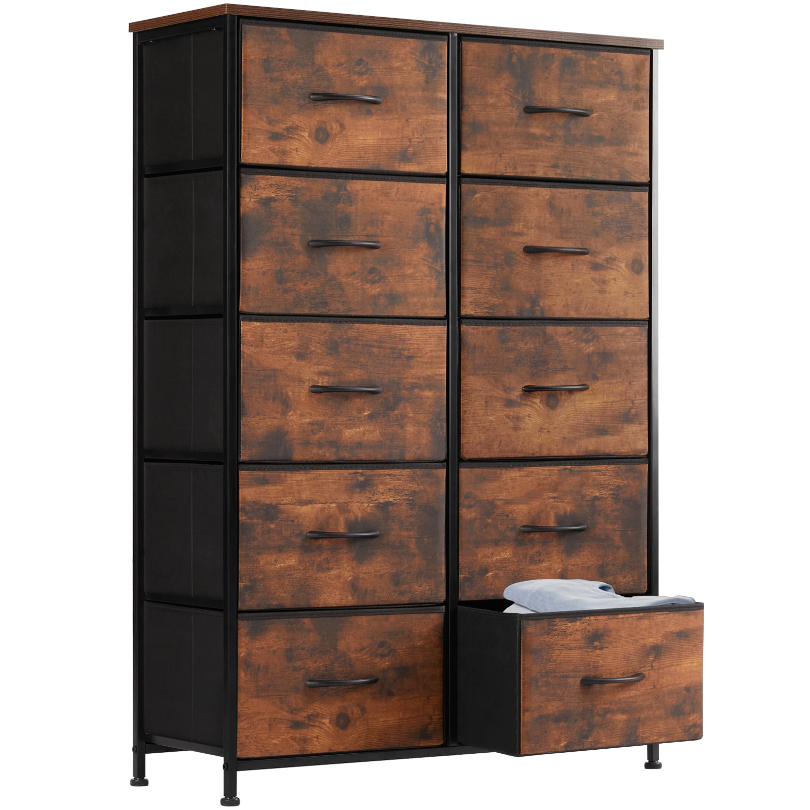 Front. Bestier - 10 Drawer 31.4 in.W Fabric Storage Tower Dresser Wooden Top for Kid Room, Closet, Entryway, Nursery - Brown.