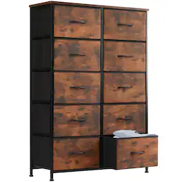 Bestier - 10 Drawer 31.4 in.W Fabric Storage Tower Dresser Wooden Top for Kid Room, Closet, Entryway, Nursery - Brown