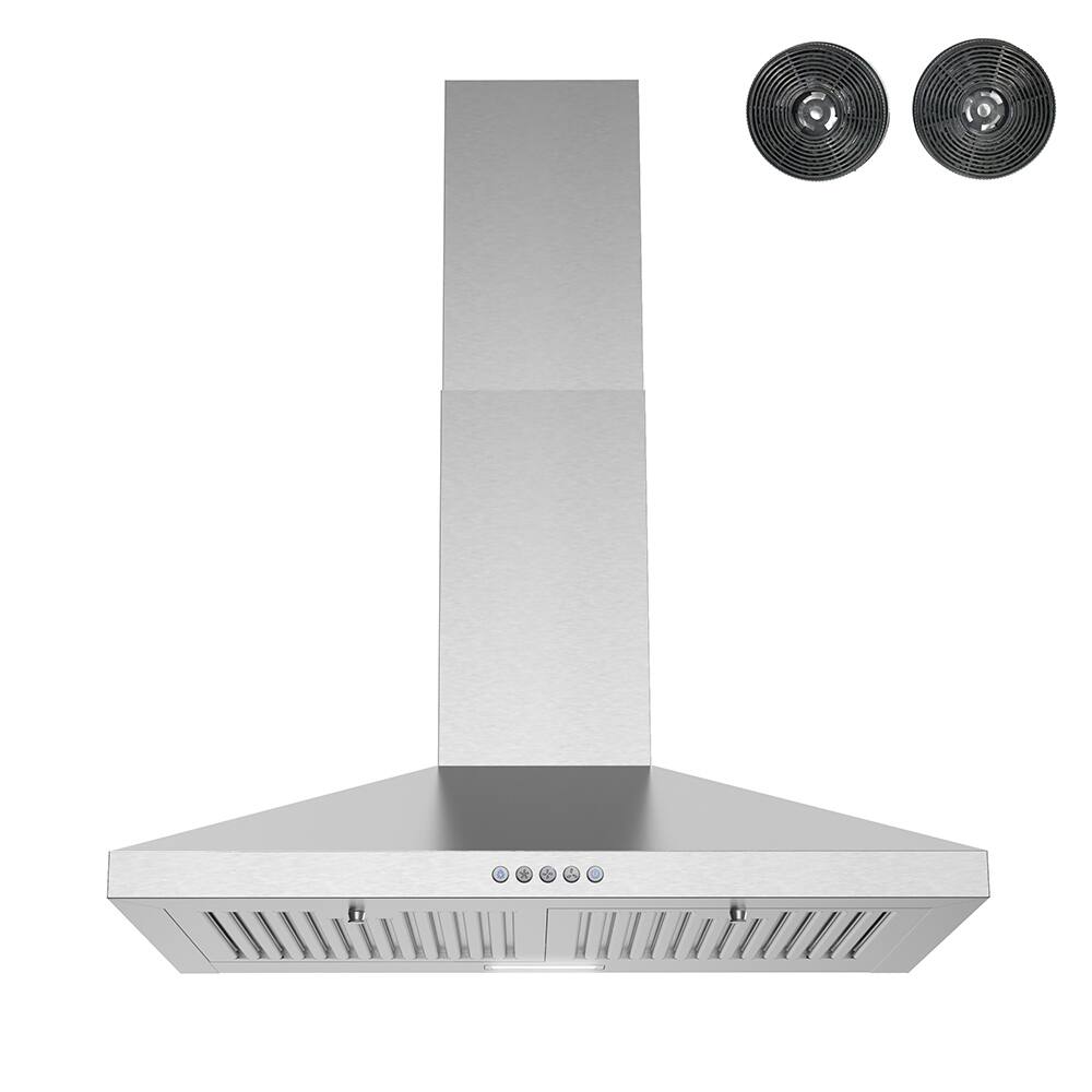 Front. Streamline - 30 in. Acrone Ductless Wall Mount 220 CFM Range Hood, Baffle Filters, Electronic Button Control, LED Light - Brushed Stainless Steel.