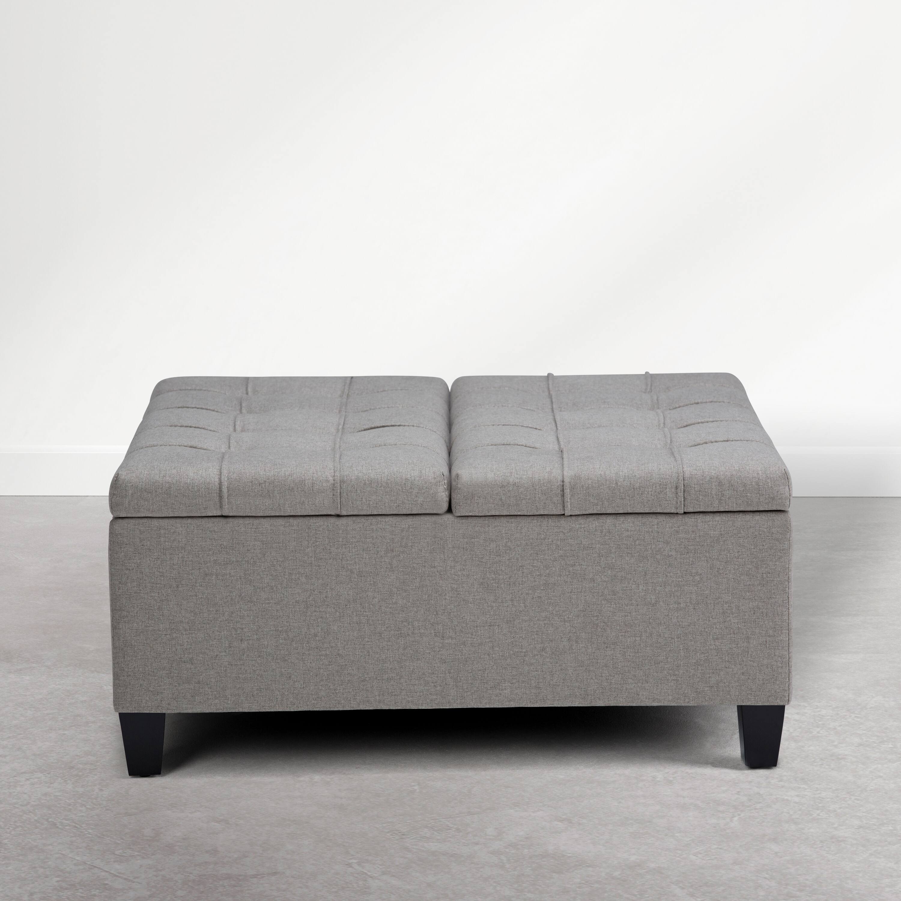 Back. Simpli Home - Harrison 36 inch Wide Upholstered Solid Wood Square Storage Ottoman, Oyster Grey - Oyster Grey.