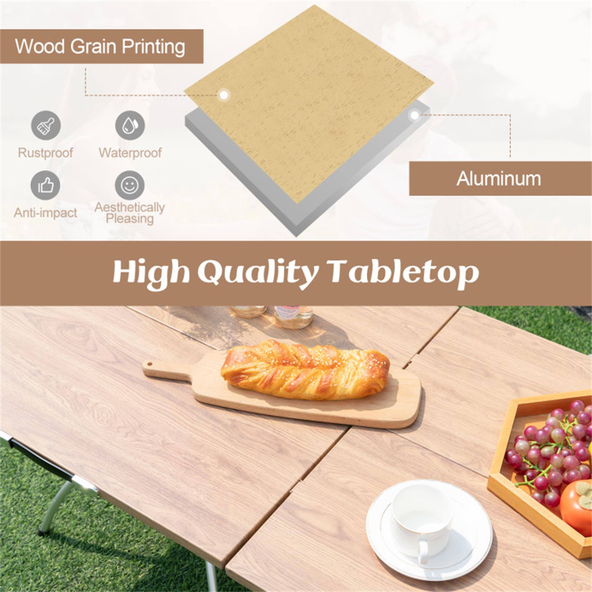 Wood Grain Printing  
Rustproof  
Waterproof  
Anti-impact  
Aesthetically Pleasing  
High Quality Tabletop  
Aluminum