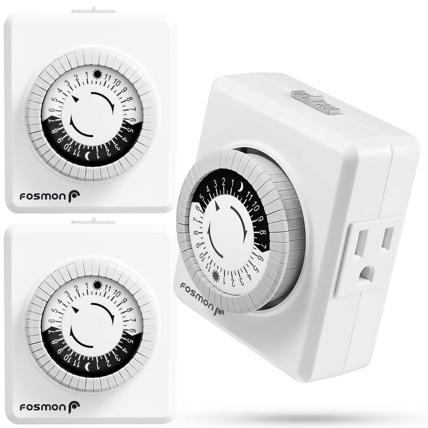 Fosmon - [ETL Listed]3x Digital Timer Outlet, Outlet Timer Indoor Timer Plug Outlet, 24 Hour Programmable for Lamp and Electrical - White