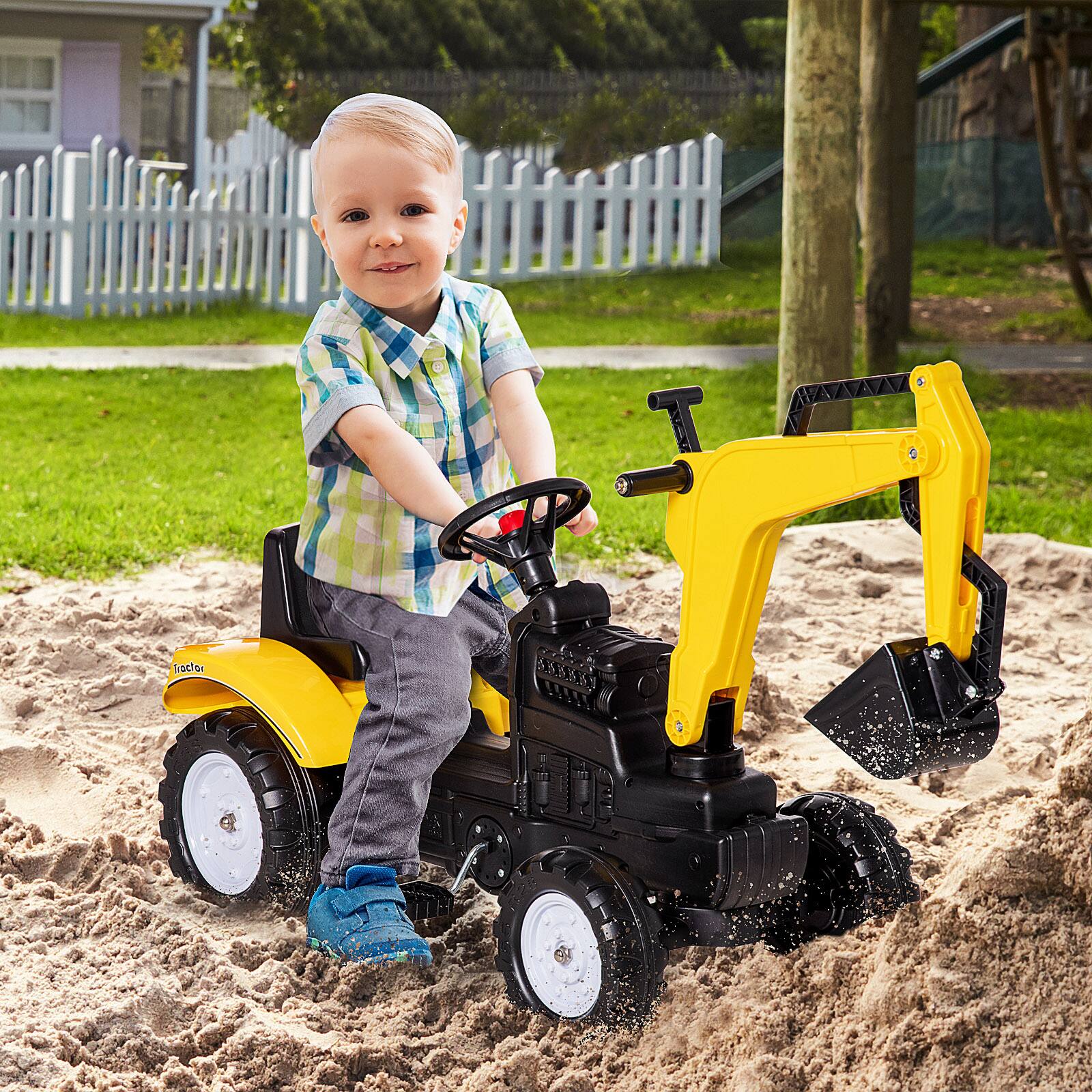Alt View 1. Ecooso - Kids Pedal Ride-On Excavator with Working Digger, Horn, and Realistic Construction Design for Ages 3+ - Yellow.