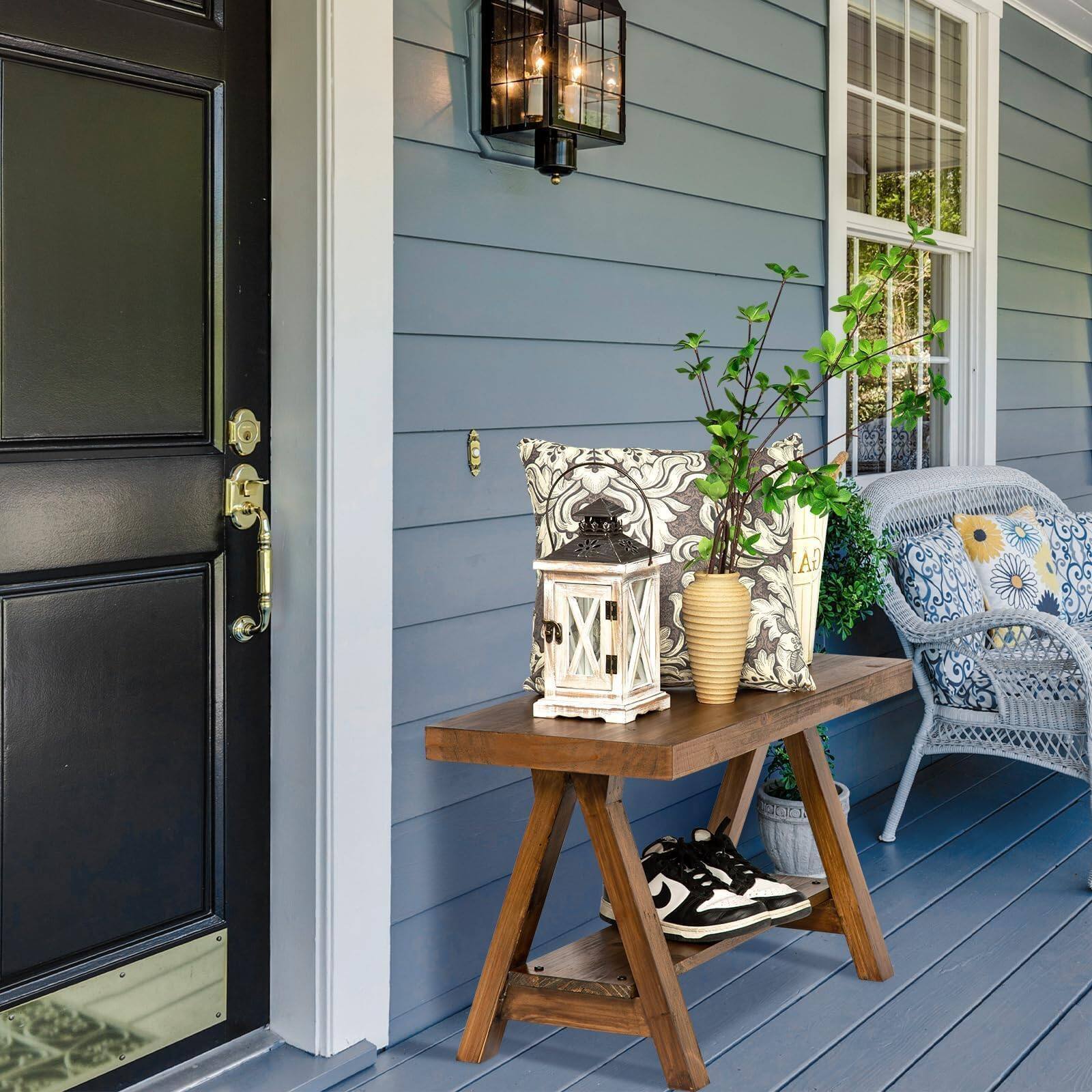 Alt View 1. JETRANSPORT - Farmhouse Wood Bench Rustic Indoor Storage For Entryway Living Room Dining Solid Construction - 43" wood bench.