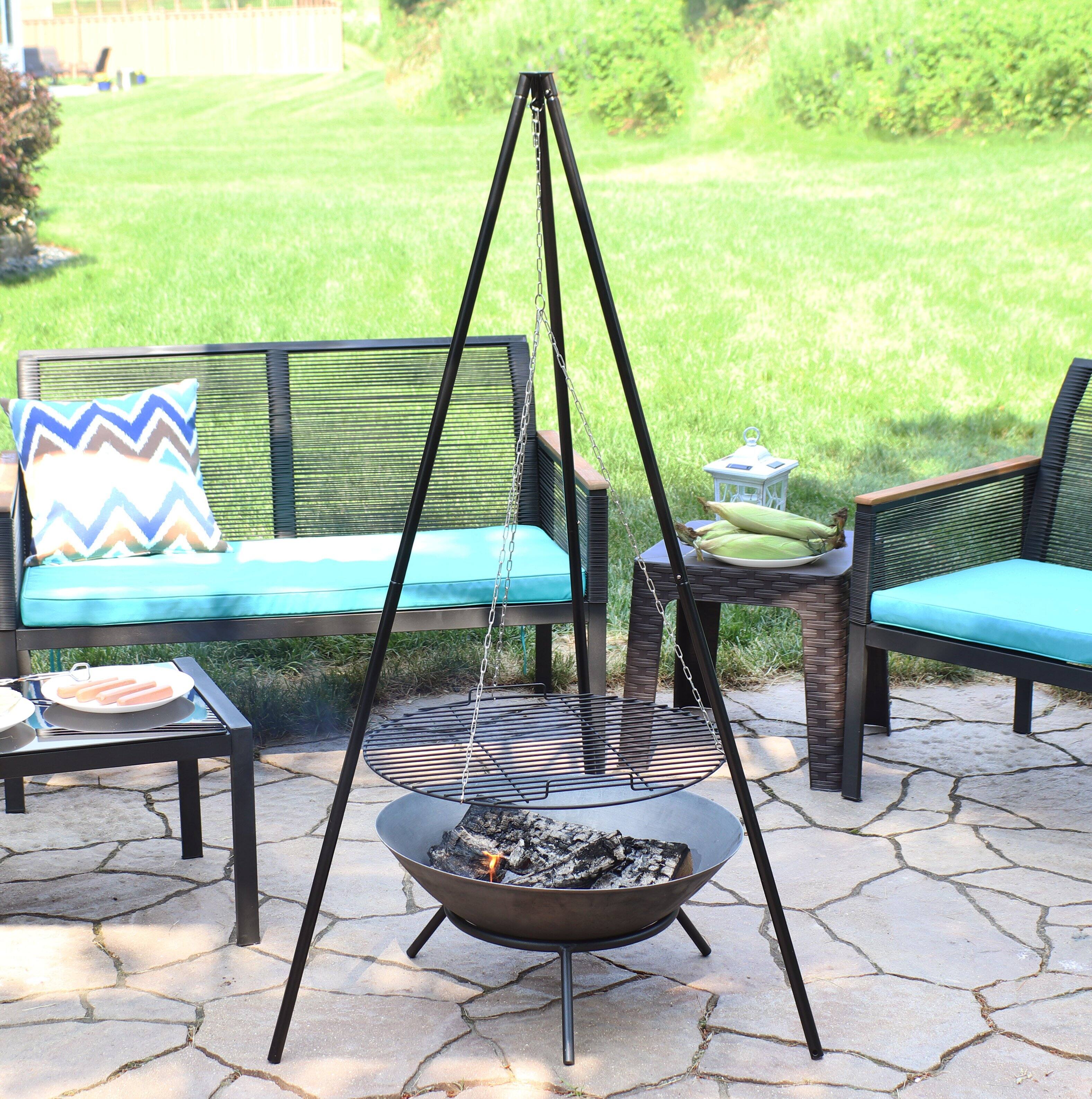 Alt View 7. Sunnydaze - Powder-Coated Steel Fire Pit Tripod Grilling Set for Cooking - Black.