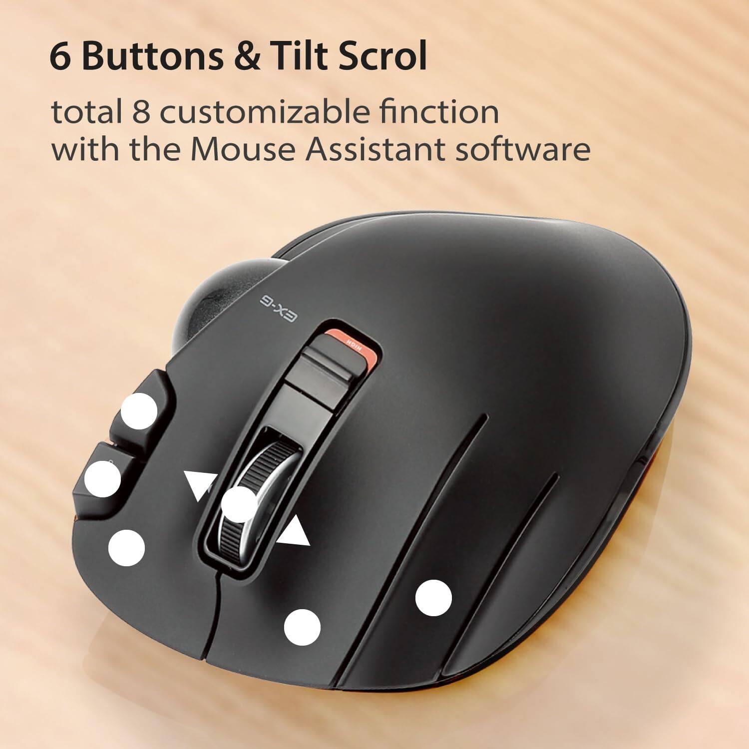 6 Buttons & Tilt Scroll  
total 8 customizable functions with the Mouse Assistant software