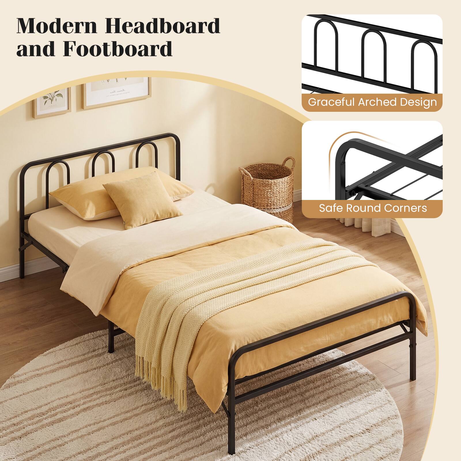 Modern Headboard and Footboard

- Graceful Arched Design
- Safe Round Corners