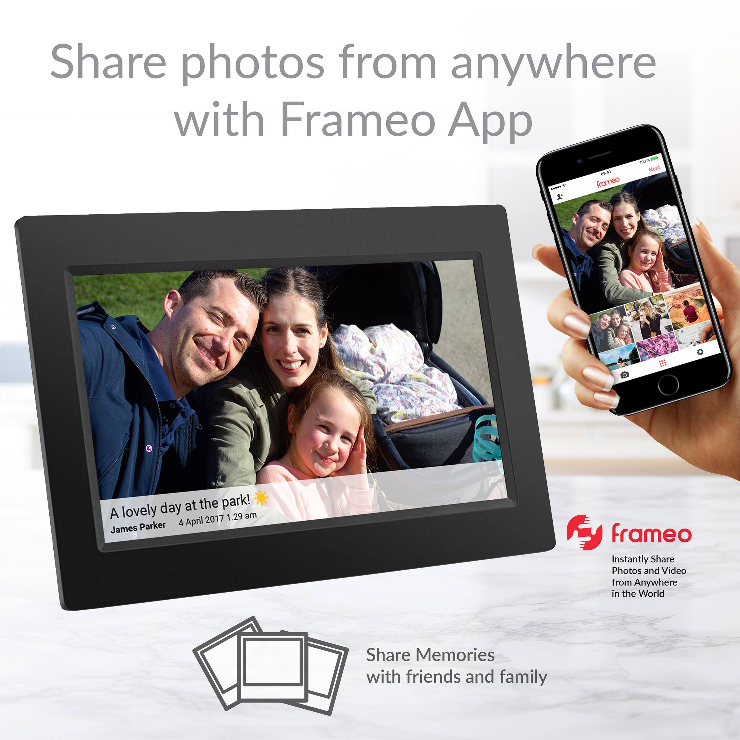 Share photos from anywhere with Frameo App

A lovely day at the park!  
James Parker  
4 April 2017 1:29 am

frameo  
Instantly Share Photos and Video from Anywhere in the World  
Share Memories with friends and family