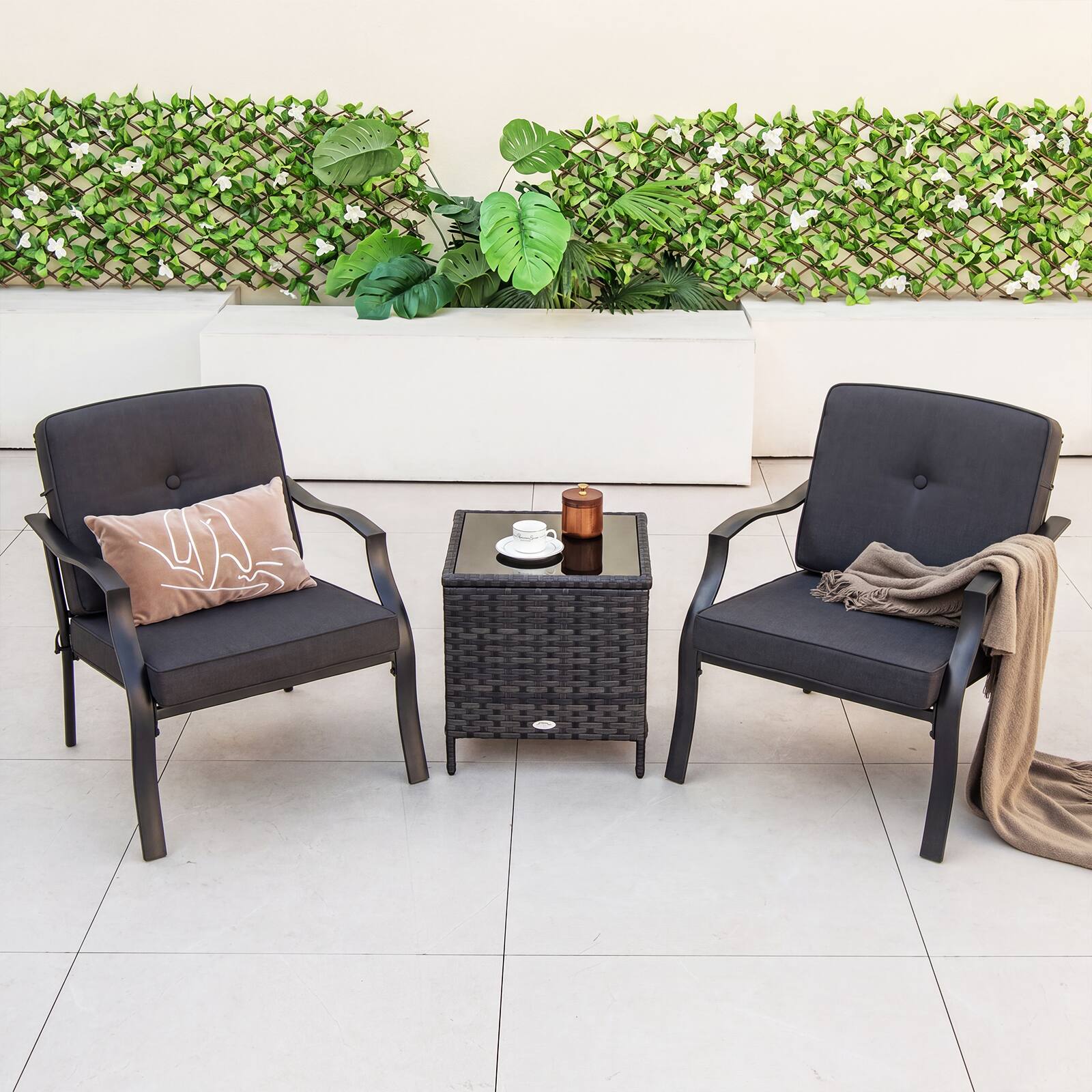 Alt View 3. Costway - Costway 2 PCS Patio Metal Chairs Outdoor Dining Seat Heavy Duty with Cushions Garden - Black.