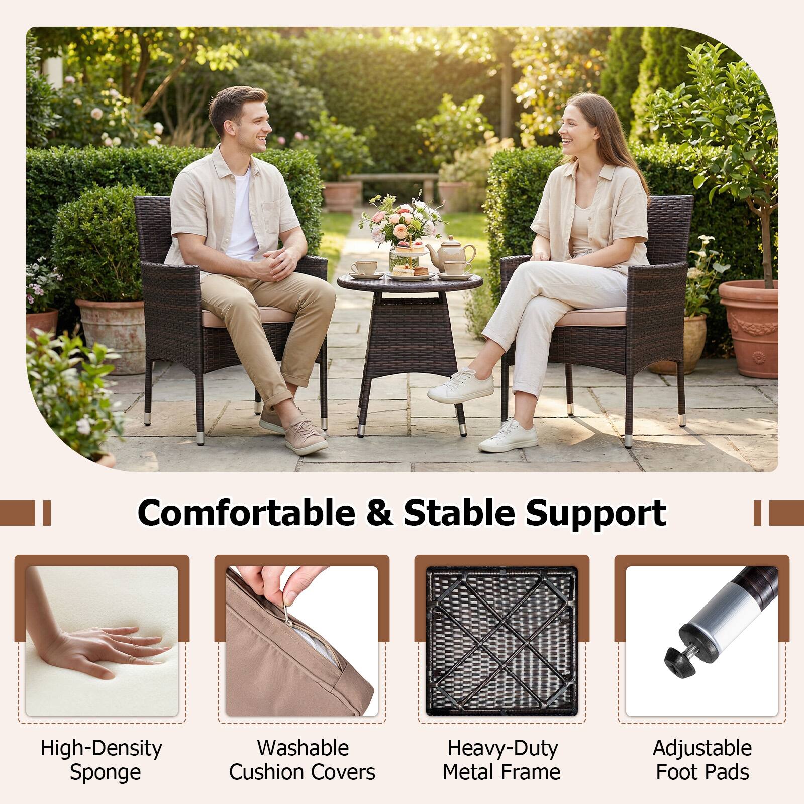 Comfortable & Stable Support

- High-Density Sponge
- Washable Cushion Covers
- Heavy-Duty Metal Frame
- Adjustable Foot Pads