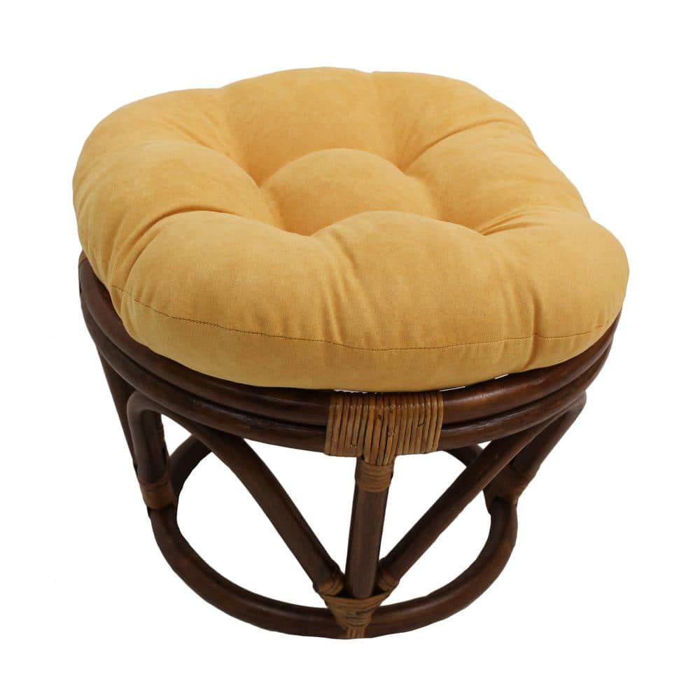 International Caravan - Rattan Ottoman with Micro Suede Cushion - Lemon