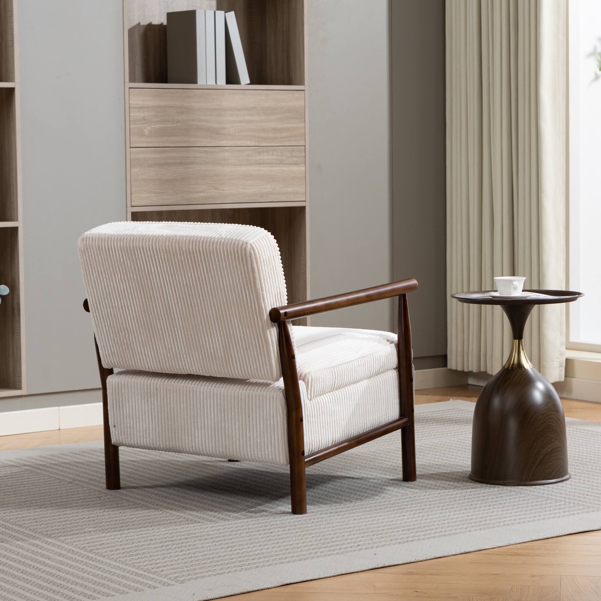 Alt View 9. GOODSILO - Modern Upholstered Accent Armchair with Hidden Storage and Waist Support Cushion for Living Room Bedroom - Antique White.