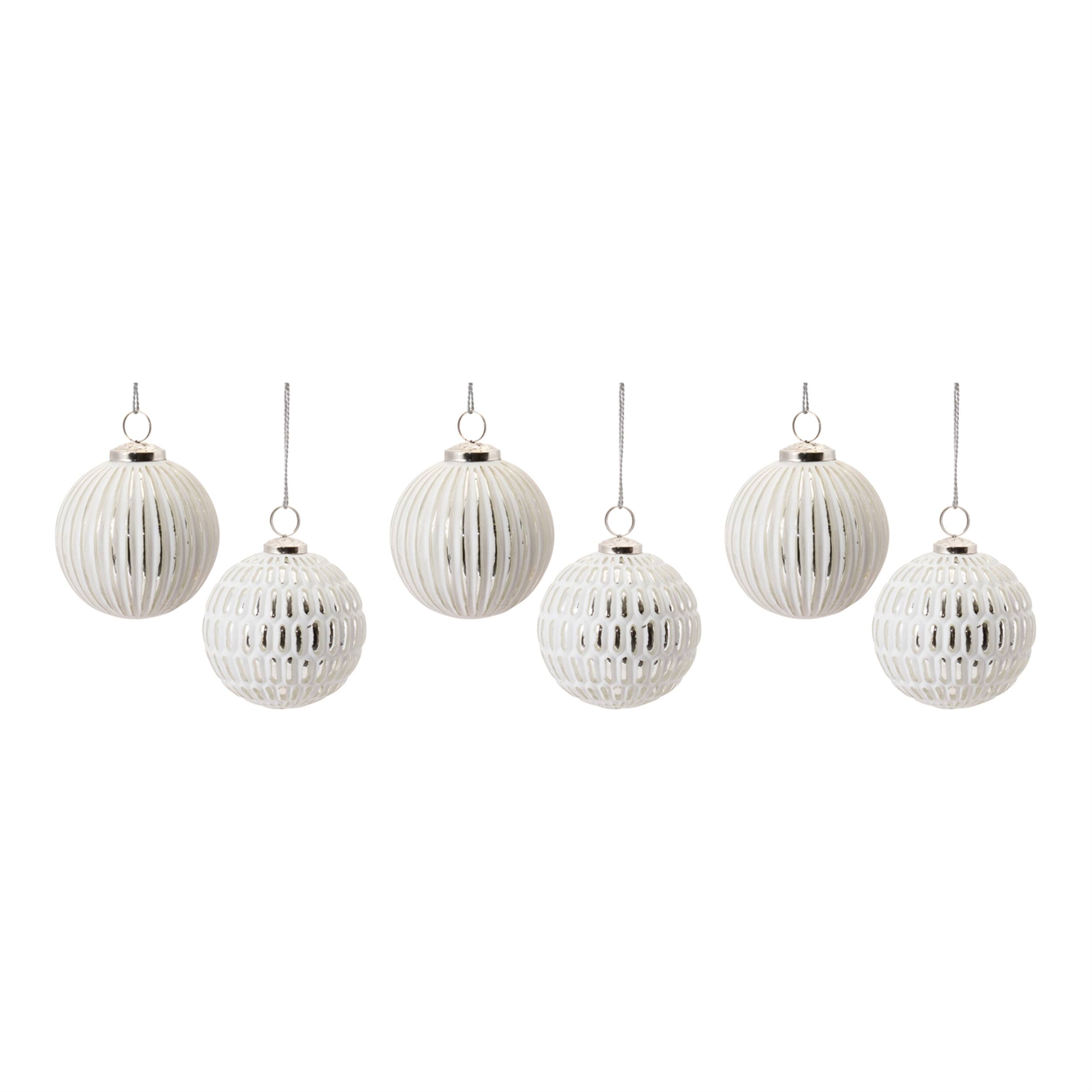 Alt View 2. BreeBe - Frosted Glass Ball Ornament (Set of 6) - White, Silver.