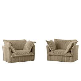 Boyel Living - Set of 2 Slipcovered Deep Seat Armchairs with Large Cushions - Camel