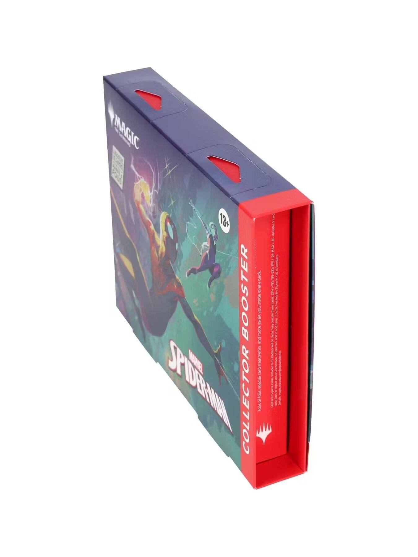 MAGIC g 13+ include 1 6 S Soosten 6 . pack 1 ! E ana F I BOOSTER i  inside Cards 1 not I awat UCE more P   Aa 1 and 1 | Comon MA treatments card !  1 special LarI SPIDERMAN COLLECTOR BOOSTER
