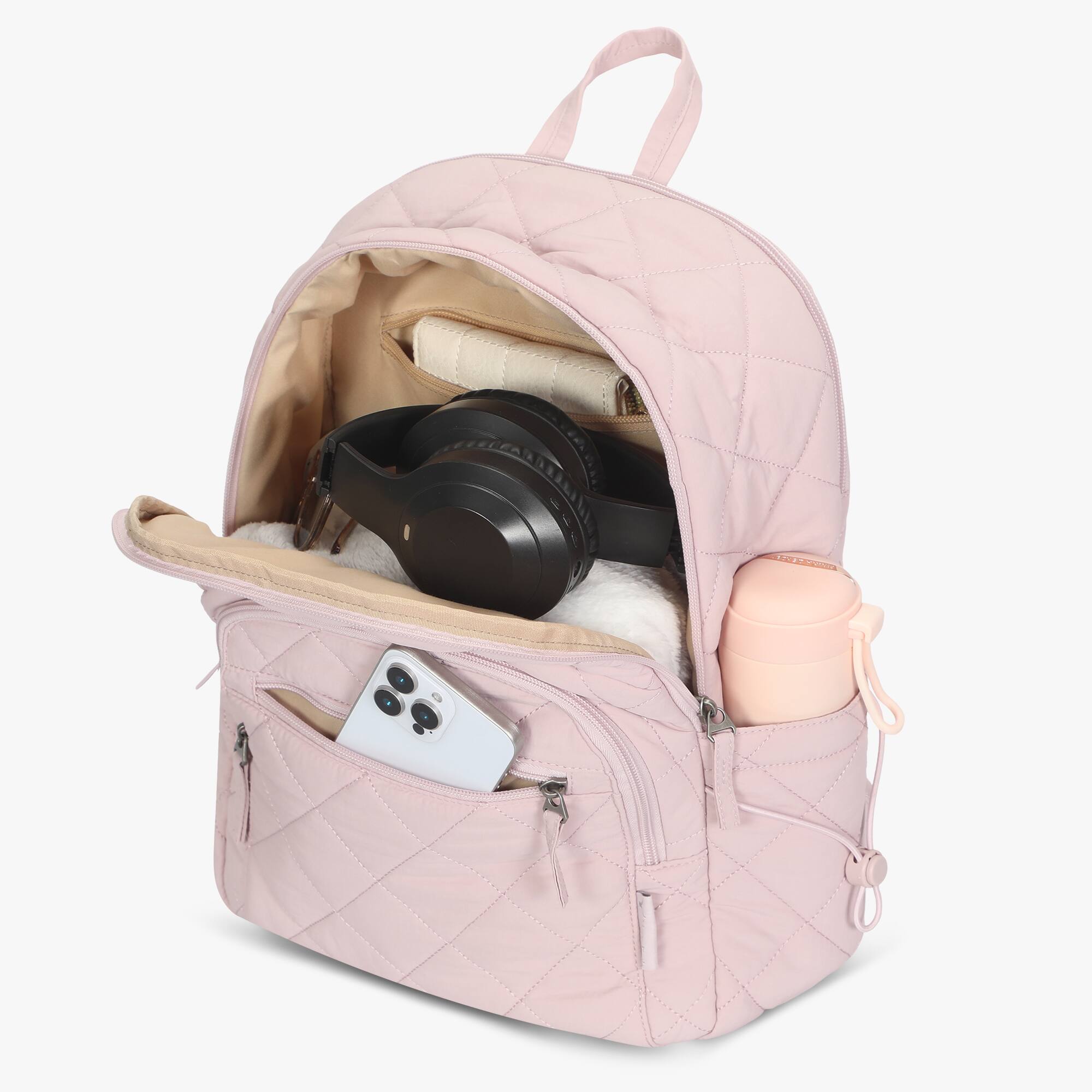 Alt View 1. Hynes Eagle - Classic Quilted Laptop Backpack - Soft Pink.