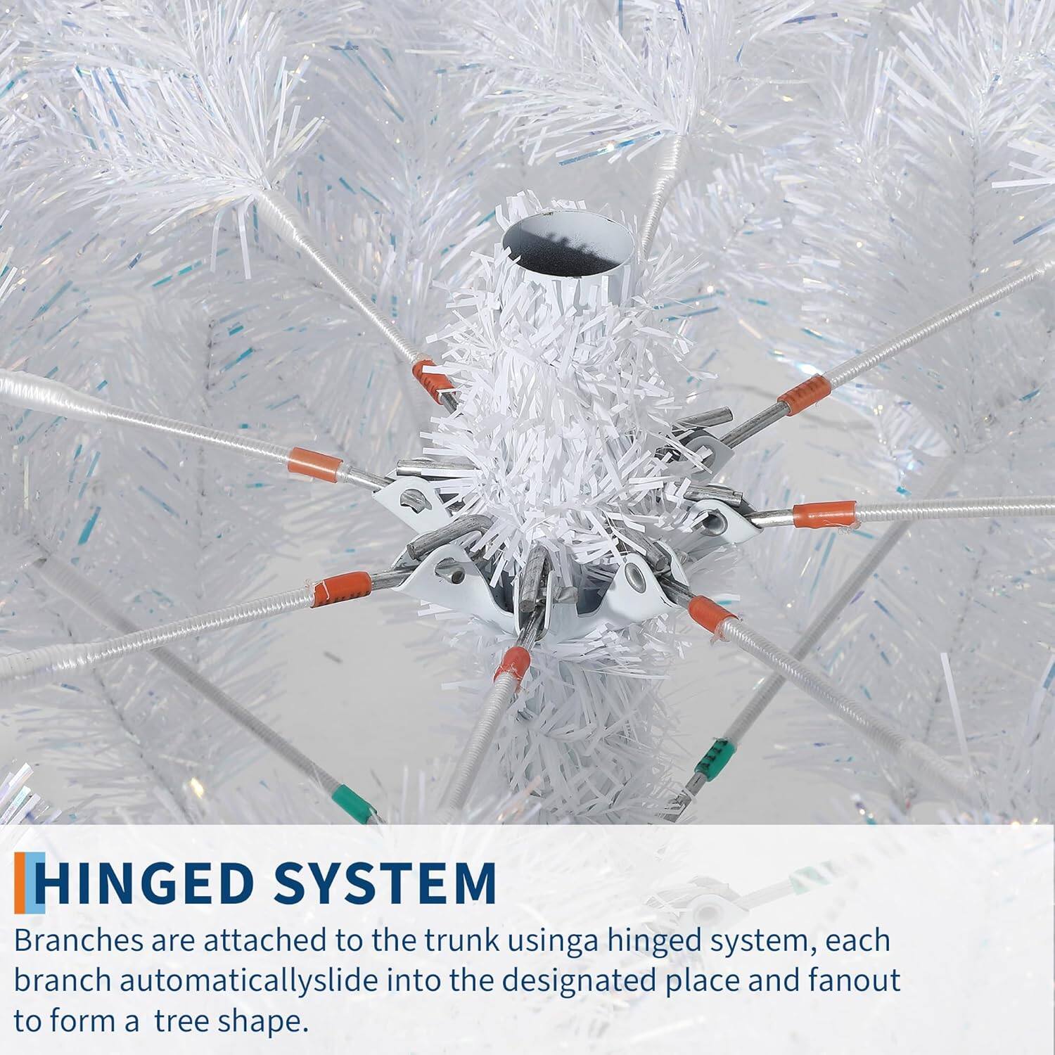 HINGED SYSTEM  
Branches are attached to the trunk using a hinged system, each branch automatically slides into the designated place and fans out to form a tree shape.