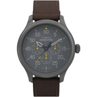 Timex - Men's Expedition Field 43mm Watch - Brown Strap Black Dial Gunmetal Case - Brown - Front_Zoom