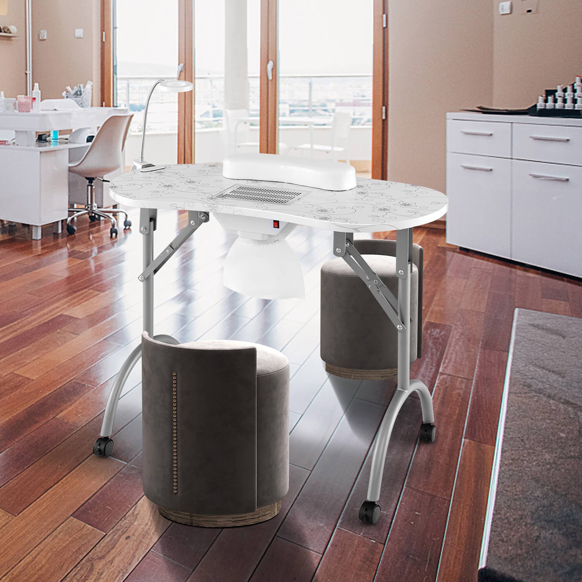 Alt View 1. Costway - Costway Folding & Portable Manicure Table with Dust Collector LED Lamp Carry Bag - White.