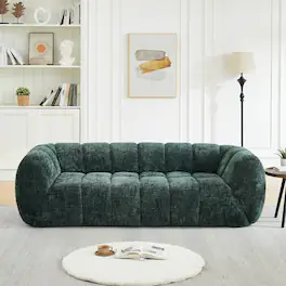 Anysun - Comfortable Three-Seater Chenille Pure Foam Sofa – Modern Quilted Cloud Sofa, Deep-Seat Chenille - Green