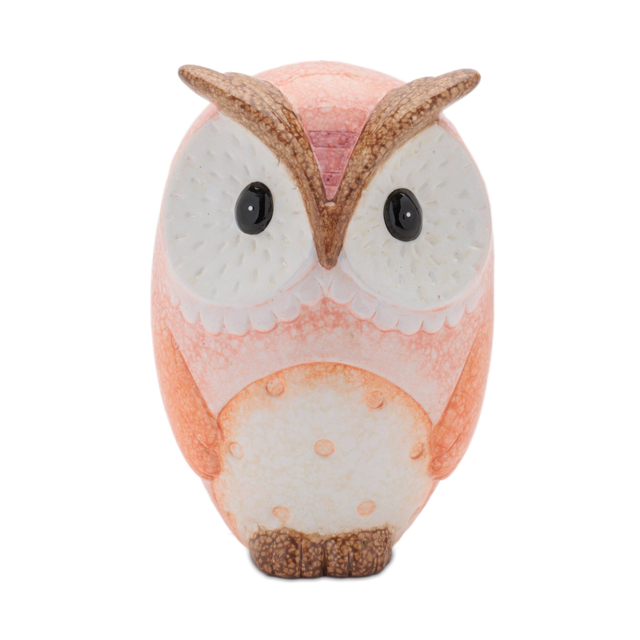 Left. BreeBe - Terra Cotta Owl Decor (Set of 3) - Pink, Beige.