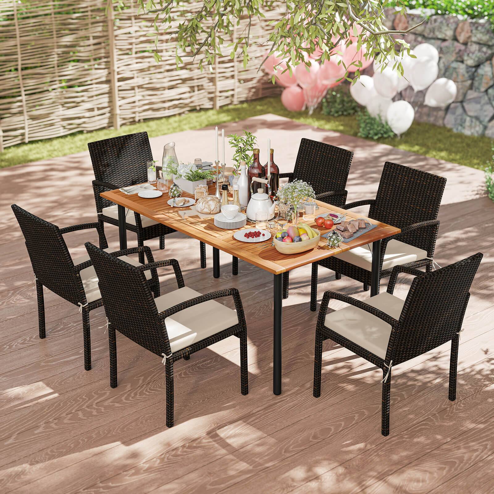 Alt View 1. Costway - Costway 7PCS Patio Rattan Dining Set Table Top W/Umbrella Hole - White.
