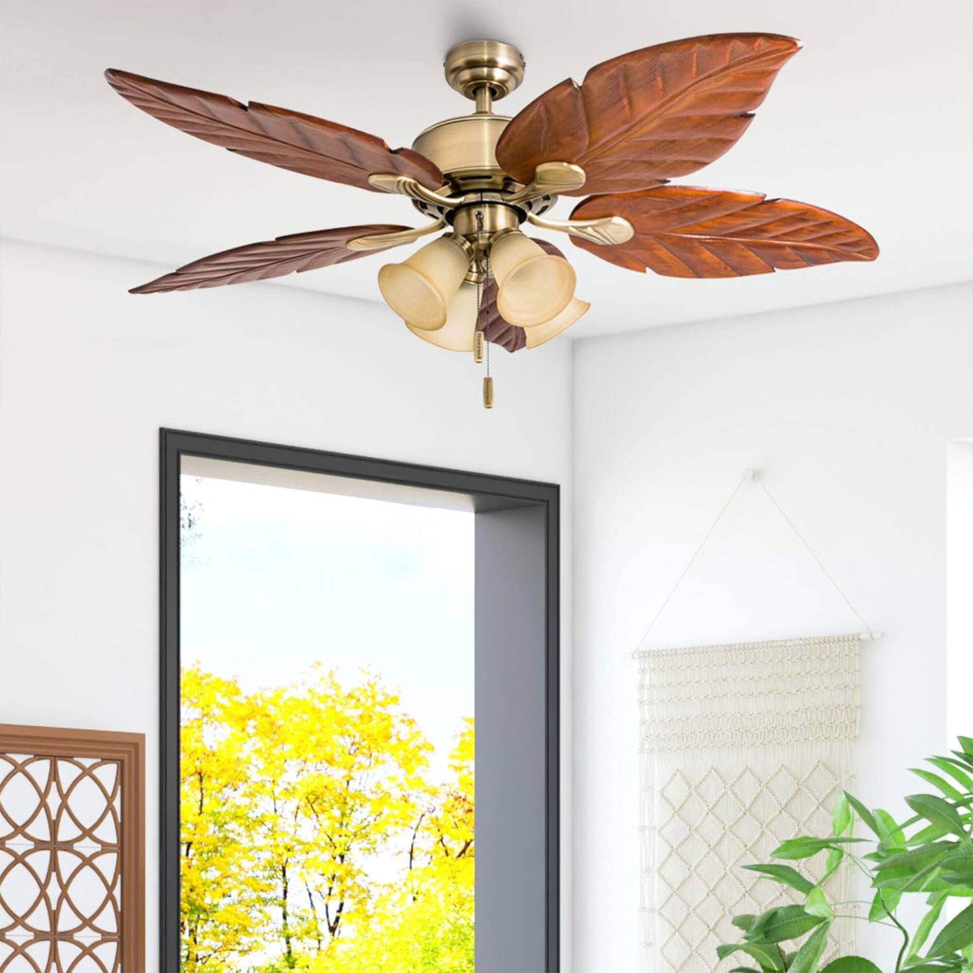 Alt View 7. Honeywell - Honeywell Royal Palm 52" Tropical LED Ceiling Fan with Pull Chain, Aged Brass - Aged Brass.