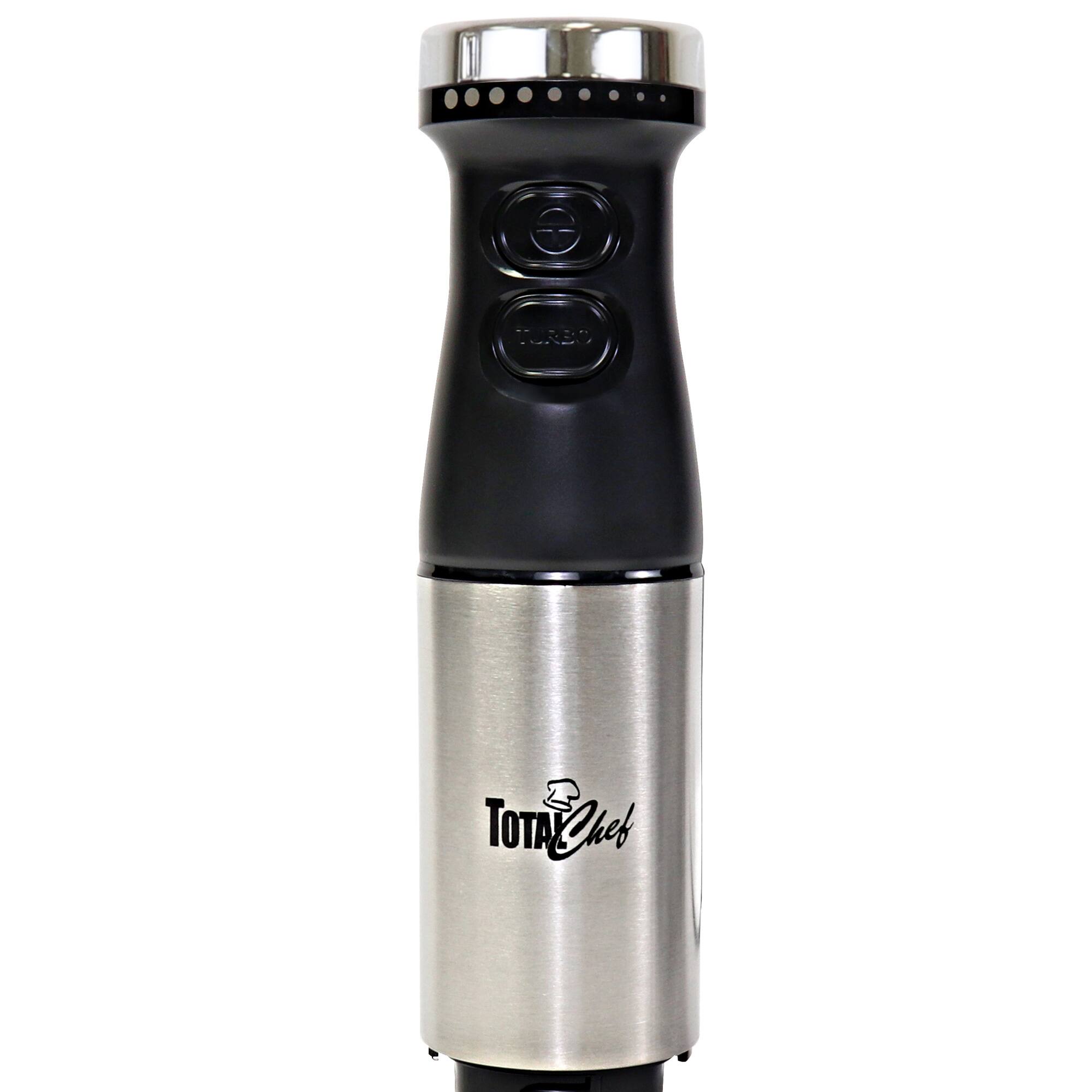 Left. TOTAL Chef - Total Chef Variable Speed Immersion Blender with Turbo Boost, 225 Watts - Black stainless steel.