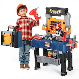 JETRANSPORT - Tool Bench - Power Tools Workshop-kids Workbench 65 Realistic With Electronic Drill Gift For 3-5 Khaki - Navy Blue