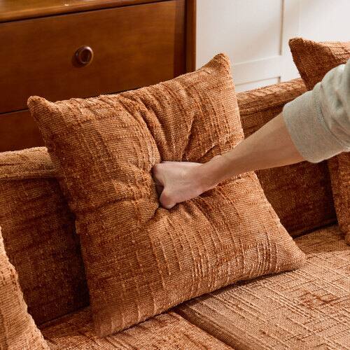 Back. Anysun - Chenille L-Shape Compressed Sofa - High-Elastic Sponge, Curved Armrests & 4 Throw Pillows for Living Room - Orange.