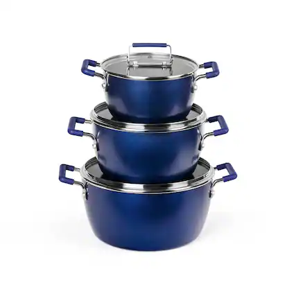 Front. Granitestone - Granitestone 6 Piece Stackable Nonstick Blue Nesting Pots with Lids - Blue.