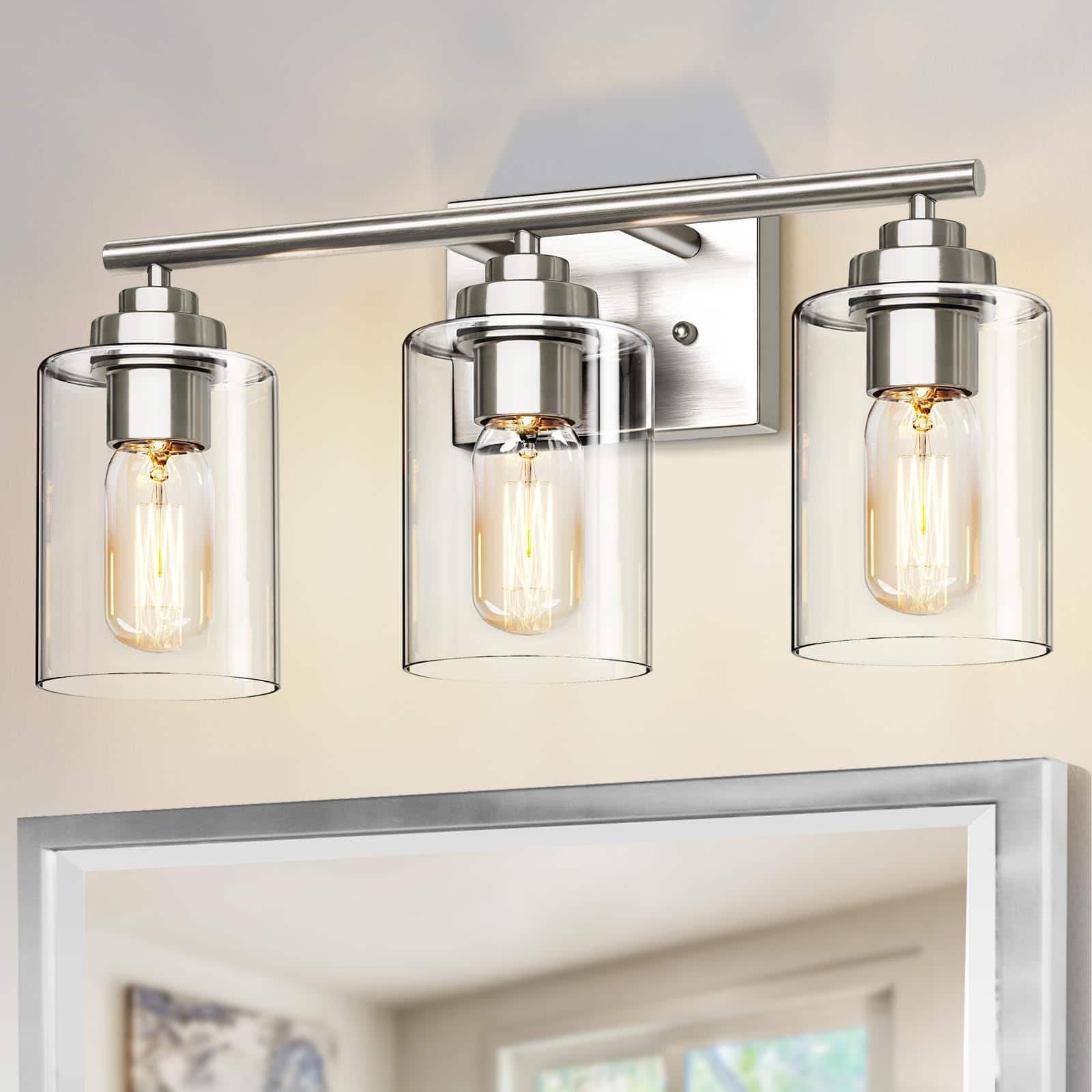 Comfort Essence - Bathroom Vanity Light Over Mirror Fixture Wall Sconce Lighting For Bedroom Living Room - Nickel 3-Light